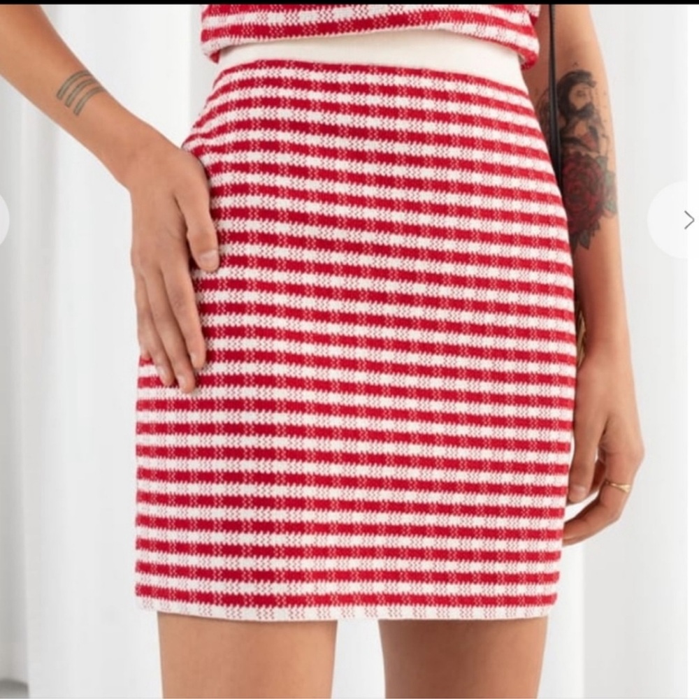 &‎ Other Stories Cotton Blend Mini Skirt Cream Red XS Preppy Old Money Office